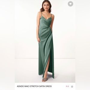 AZAZIE Maci stretch satin dress in eucalyptus.